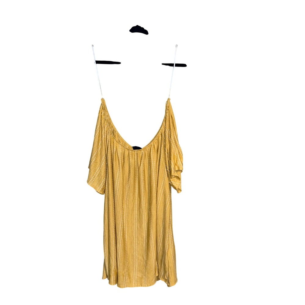 W5 Yellow Striped Off Shoulder Flutter‎ Sleeve Mini Dress 3X